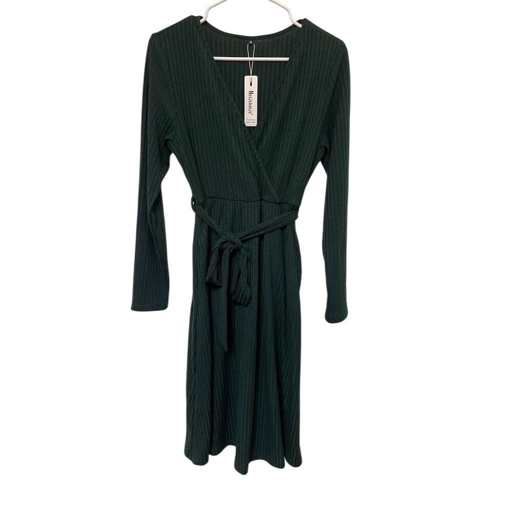 Newshows Women's Green Long Sleeve Wrap Dress Size M